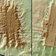 A lidar image of the sites of San Lorenzo (left) and Aguada Fénix (right) show striking similarities, with a long rectangular platform and 20 edge platforms.